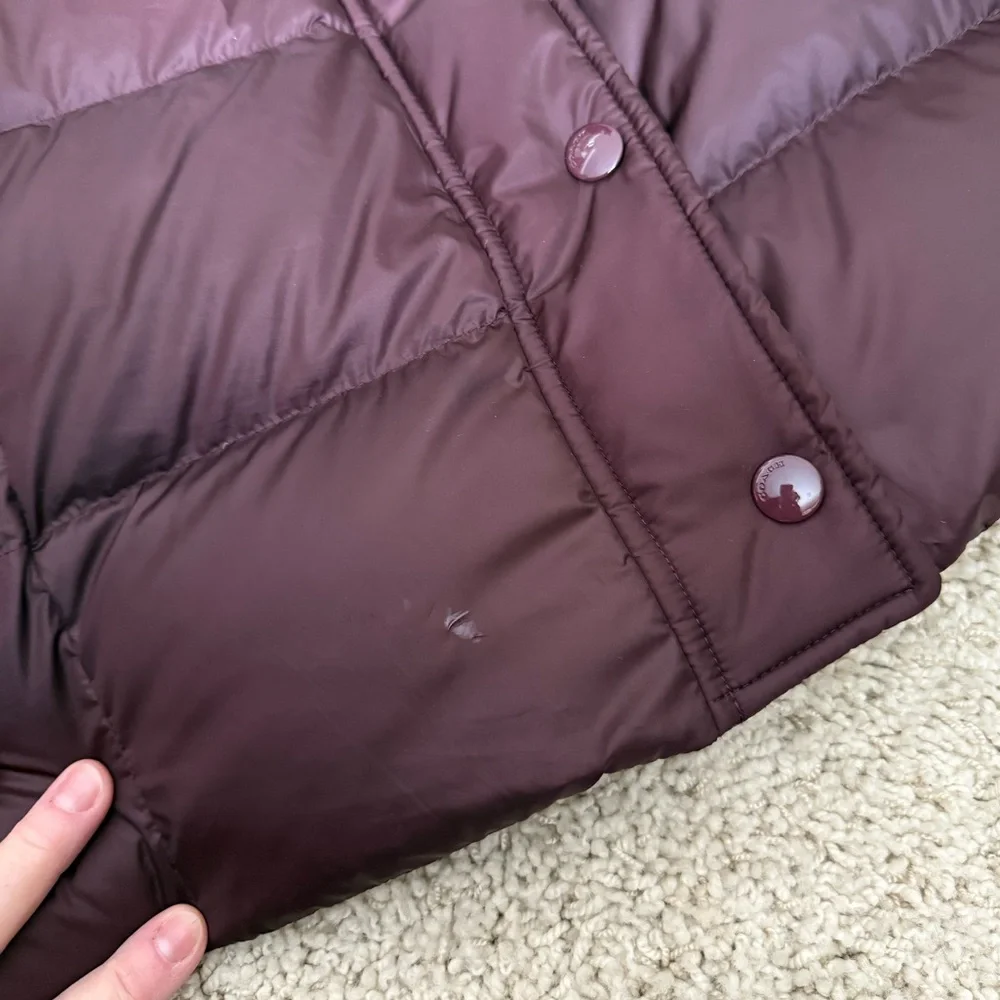 Coach Plum Down Puffer Coat Long Hooded Faux Fur Trim Small Winter - Picture 16 of 16